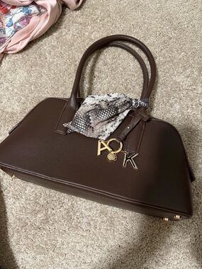 Anne Klein Dark Brown Dome Satchel with Gold Accents